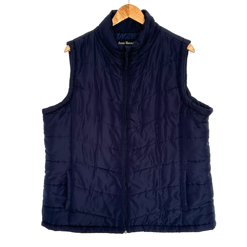 Jason Maxwell Men’s Puffer Jacket Vest XXL Navy Blue Full Zip Sleeveless Pockets